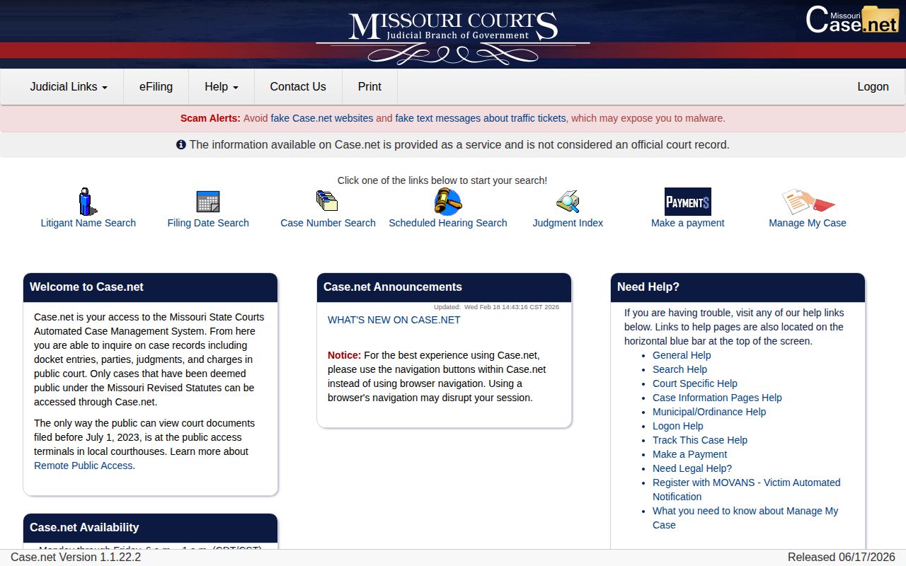 Moniteau County release record search through Missouri Case.net